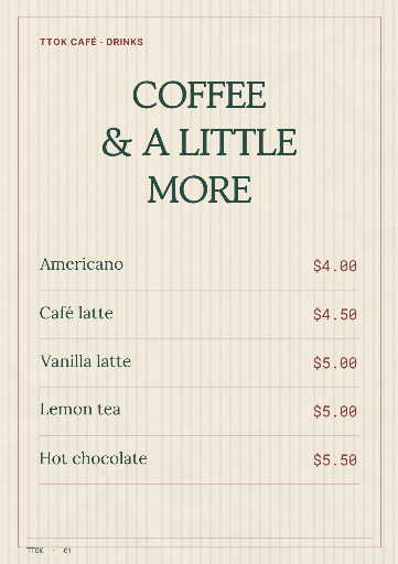 Textured café drinks menu