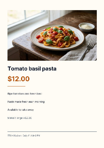 Fresh pasta special A4 price poster