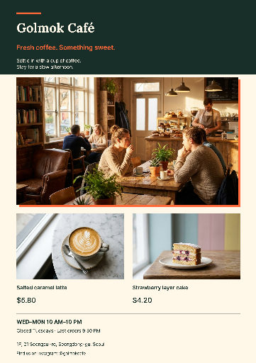 Neighborhood cafe menu and opening hours