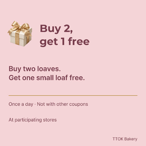 Buy two get one free bakery coupon