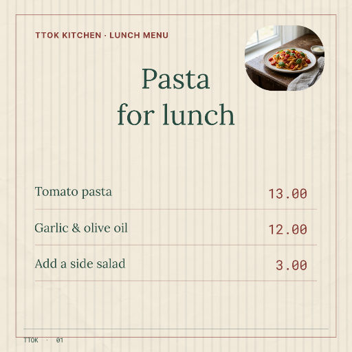 Striped pasta lunch menu