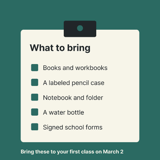 First class supplies clipboard checklist