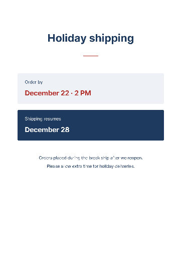 Holiday shipping schedule A4