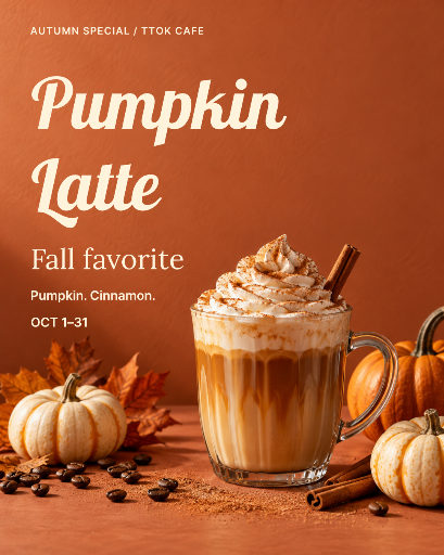 Pumpkin latte seasonal menu poster