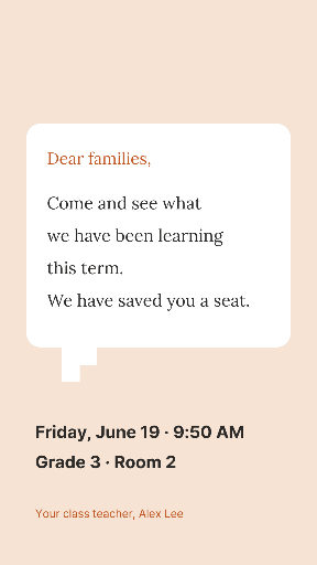 Open classroom invitation for families