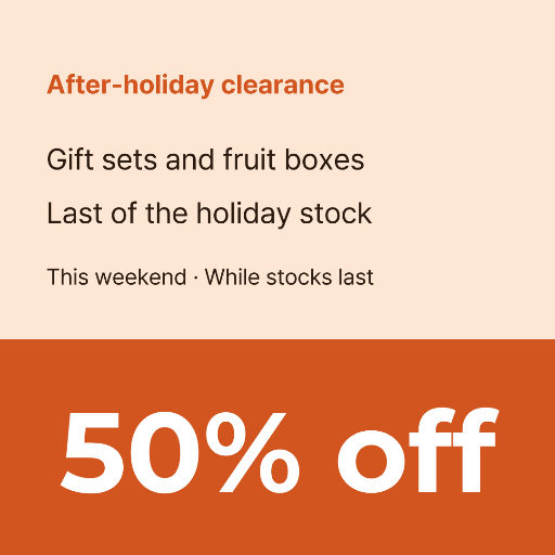Post-holiday half-price clearance card