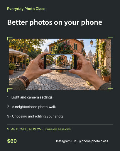 Three-session smartphone photography class