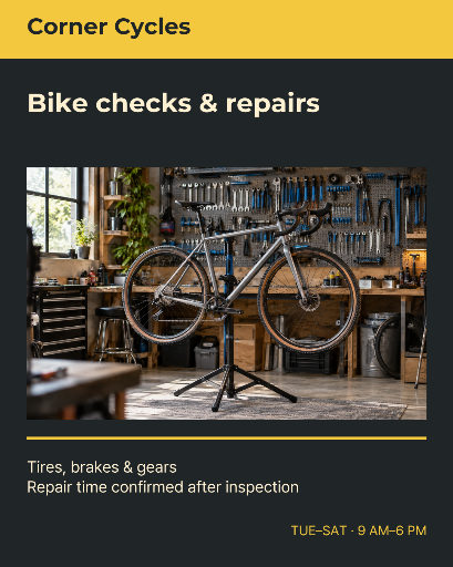Bicycle repair workshop photo poster