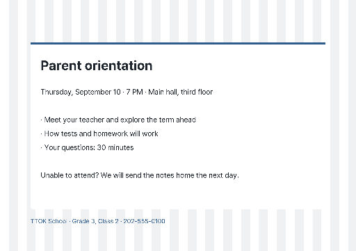 Parent orientation landscape notice