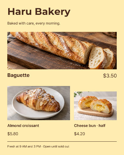 Bakery bread and pastry photo menu