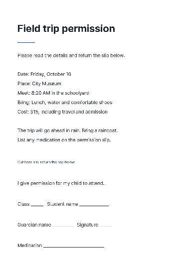 Museum trip permission form