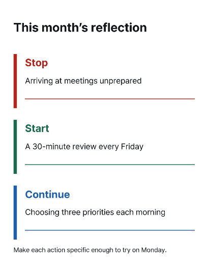 Monthly reflection — stop, start, continue