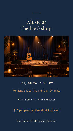 Intimate bookshop concert invitation