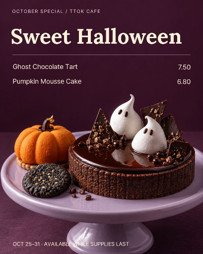Halloween cake and tart menu