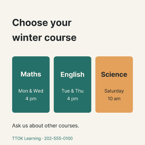 Winter course timetable cards