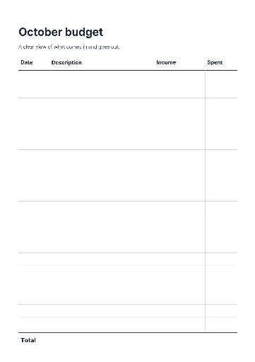 October household budget ledger A4