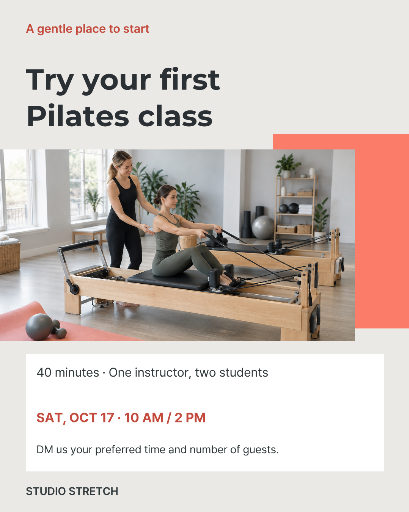 Small-group Pilates trial class invitation