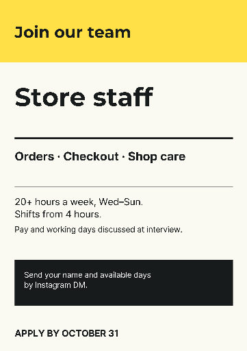 Part-time store staff hiring poster