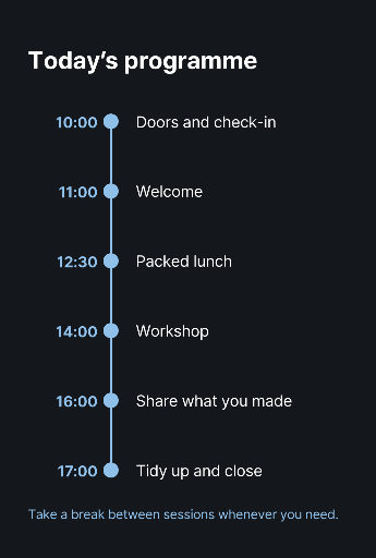Workshop day schedule