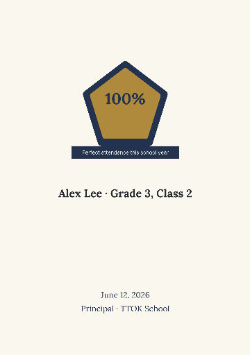 Perfect attendance student certificate