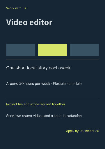 Freelance video editor recruitment poster