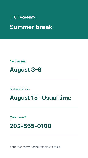 Summer class break notice story