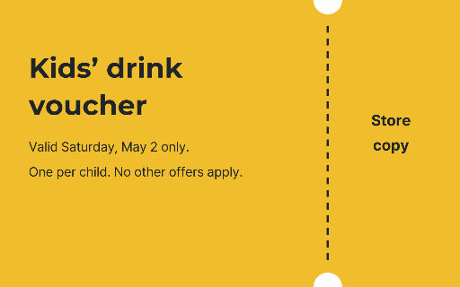 Kids’ drink voucher with tear-off stub