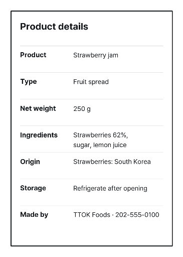 Two-column strawberry jam product label