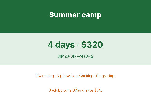 Four-day summer camp landscape poster