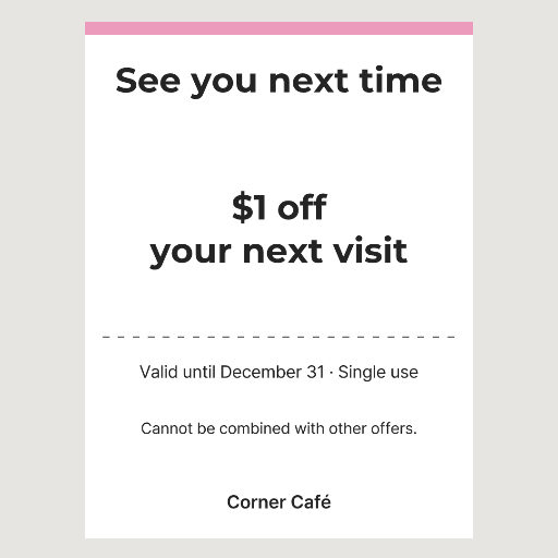 Next-visit cafe discount coupon