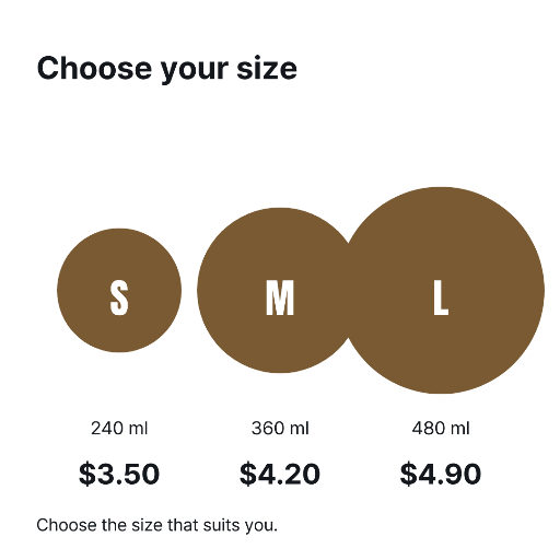 Small medium and large drink price guide