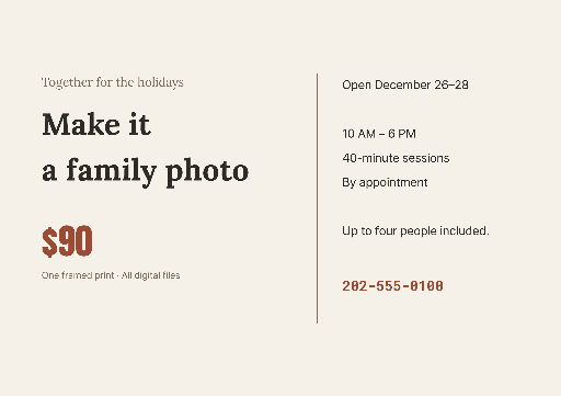 Holiday family portrait session flyer