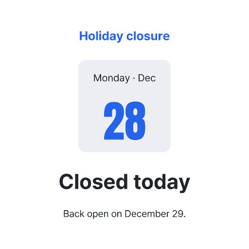 December holiday closure calendar card
