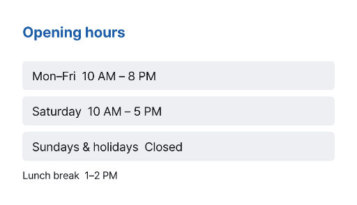 Business Hours Card