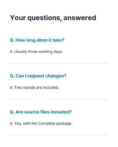 Freelance service FAQ card