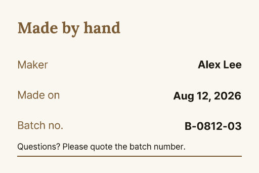 Handmade batch label