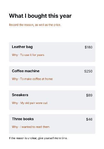 Mindful spending journal