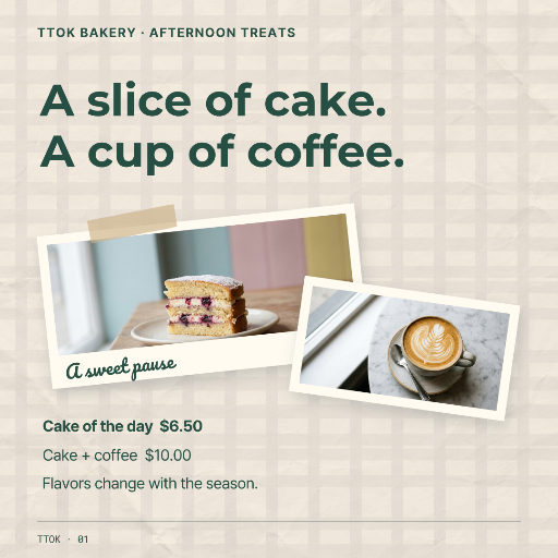 Cake and coffee bakery promotion