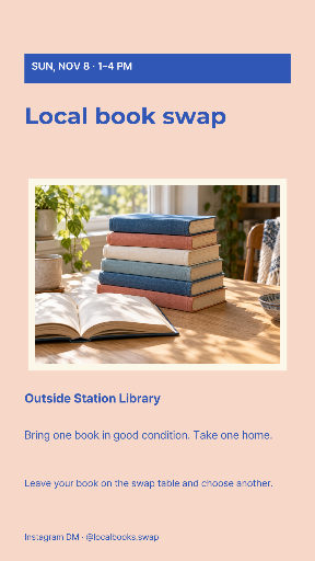 Neighborhood book swap event poster