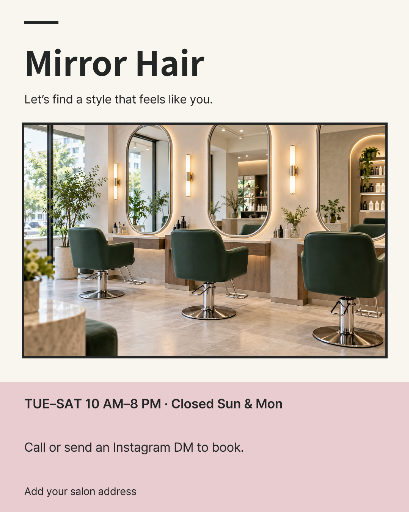 Hair salon introduction and booking poster