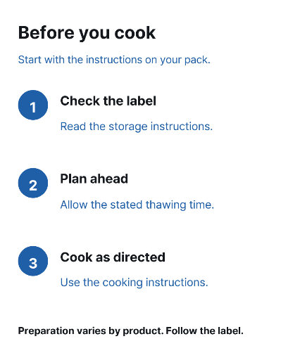 Frozen food preparation checklist