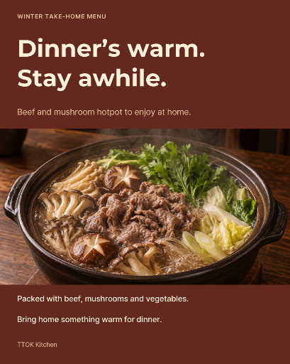 Beef and mushroom hotpot to take home
