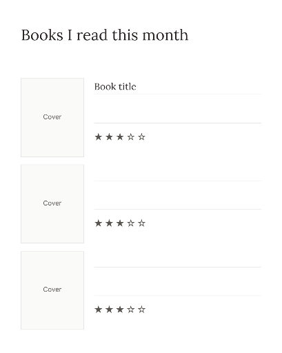 Monthly reading log with book covers