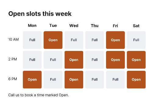 Weekly appointment availability board