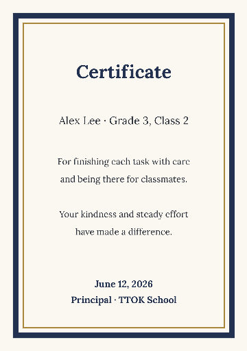 Student kindness and effort certificate