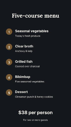 Five-course Korean tasting menu