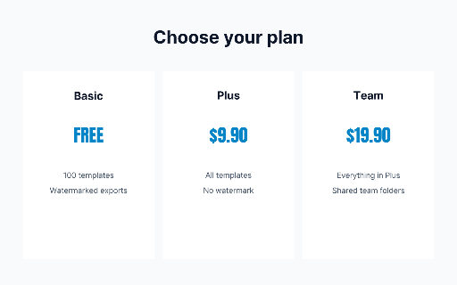 Three-column sample subscription pricing table