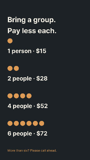 Group admission prices vertical story