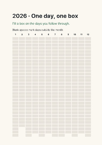 Yearly habit tracker with one box per day