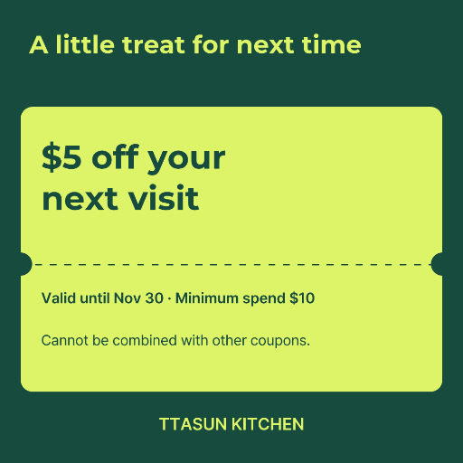 Return visit restaurant discount coupon